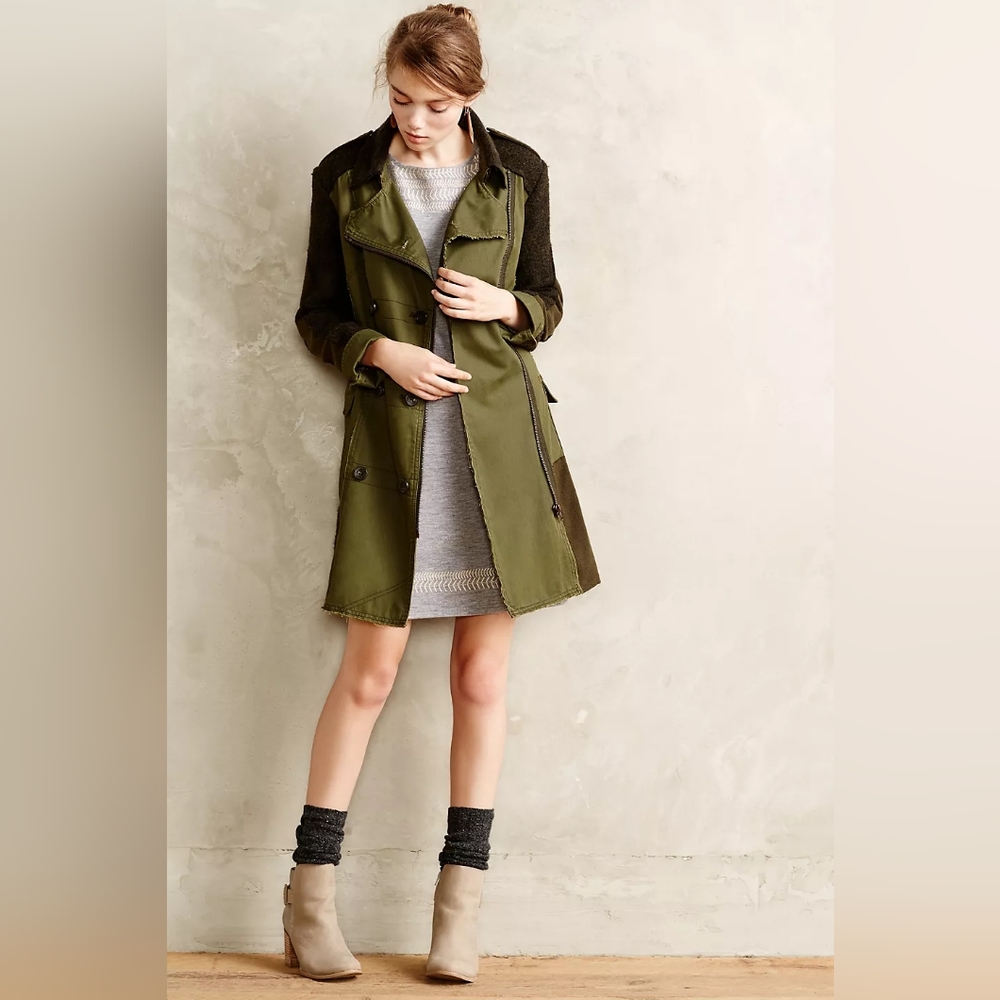 Anthropologie Olive Green Trench Coat